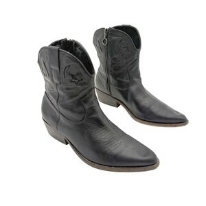 ZiGiNy Size 8.5 Black Leather Celestial Western Ankle Boots Stars Moon Witchy